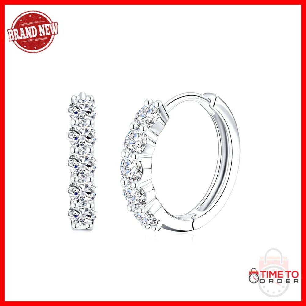 Sterling Silver Moissanite Huggie Earrings, Hypoallergenic 18K Gold Plated